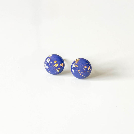 Purple and Gold Leaf Stud Earrings