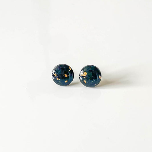 Black and Gold Leaf Stud Earrings