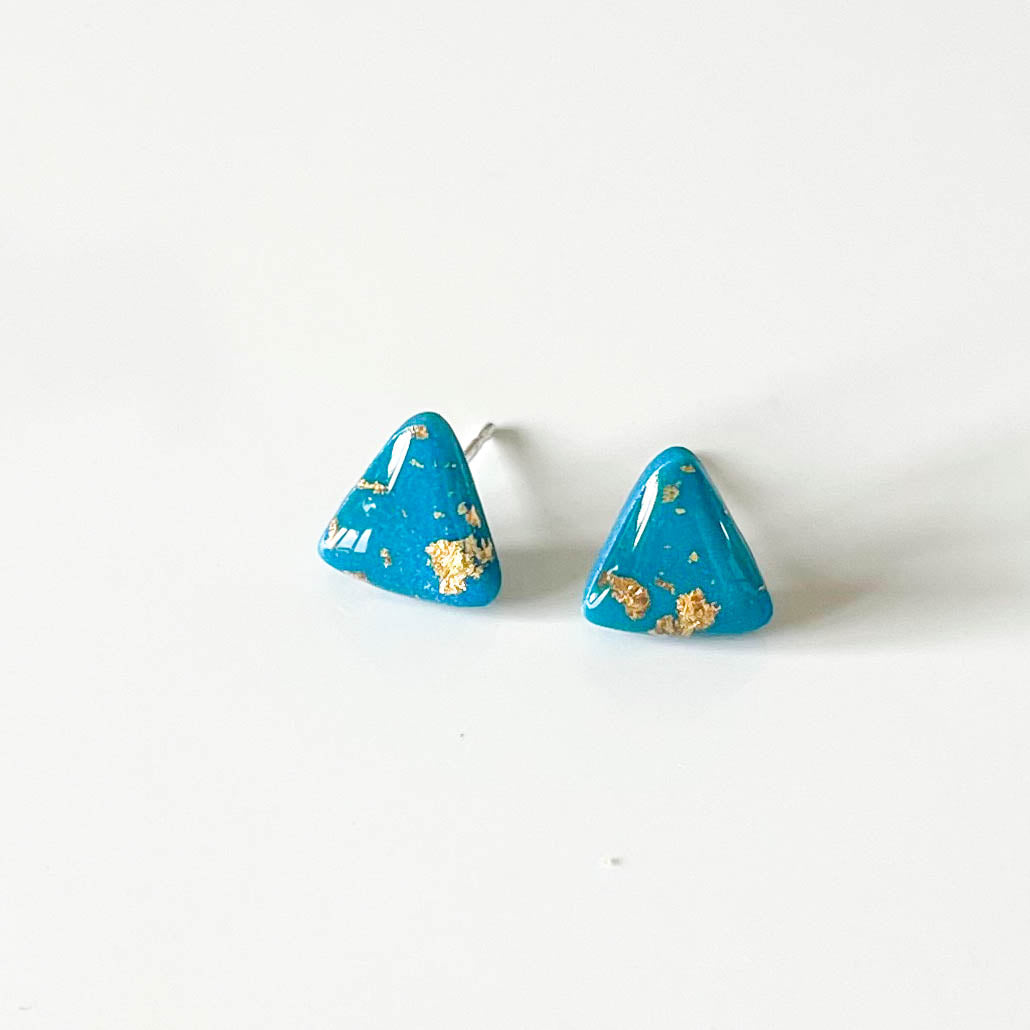 Triangle Turquoise and Gold Leaf Stud Earrings