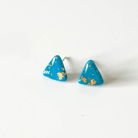 Triangle Turquoise and Gold Leaf Stud Earrings
