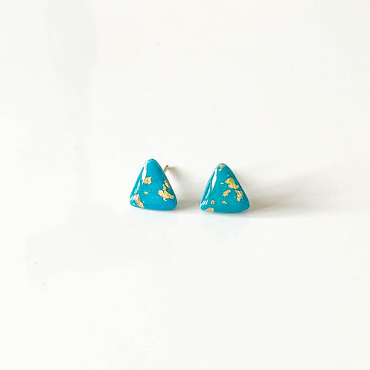 Triangle Turquoise and Gold Leaf Stud Earrings