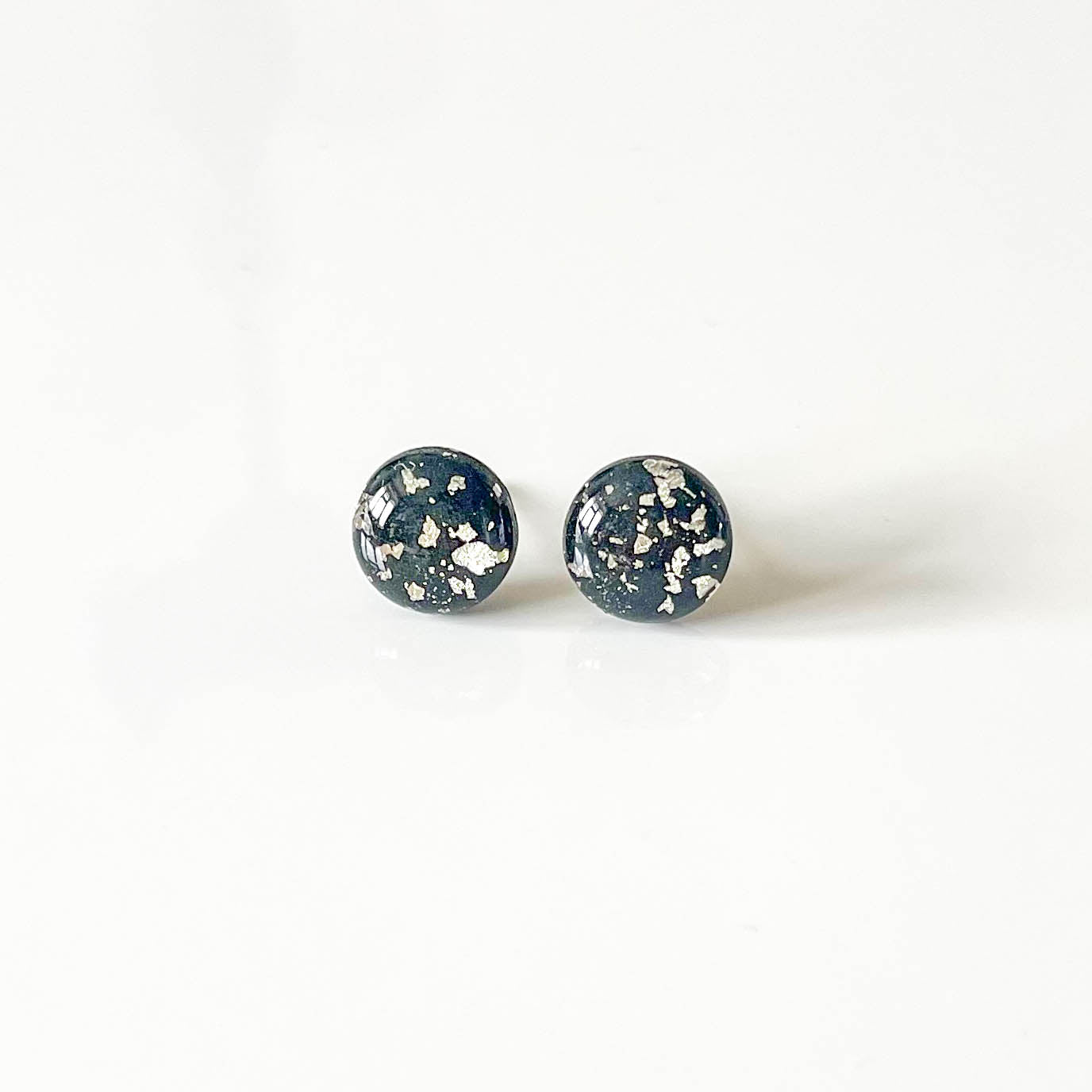 Black and Silver Leaf Stud Earrings