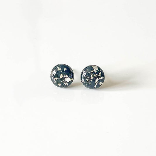 Black and Silver Leaf Stud Earrings