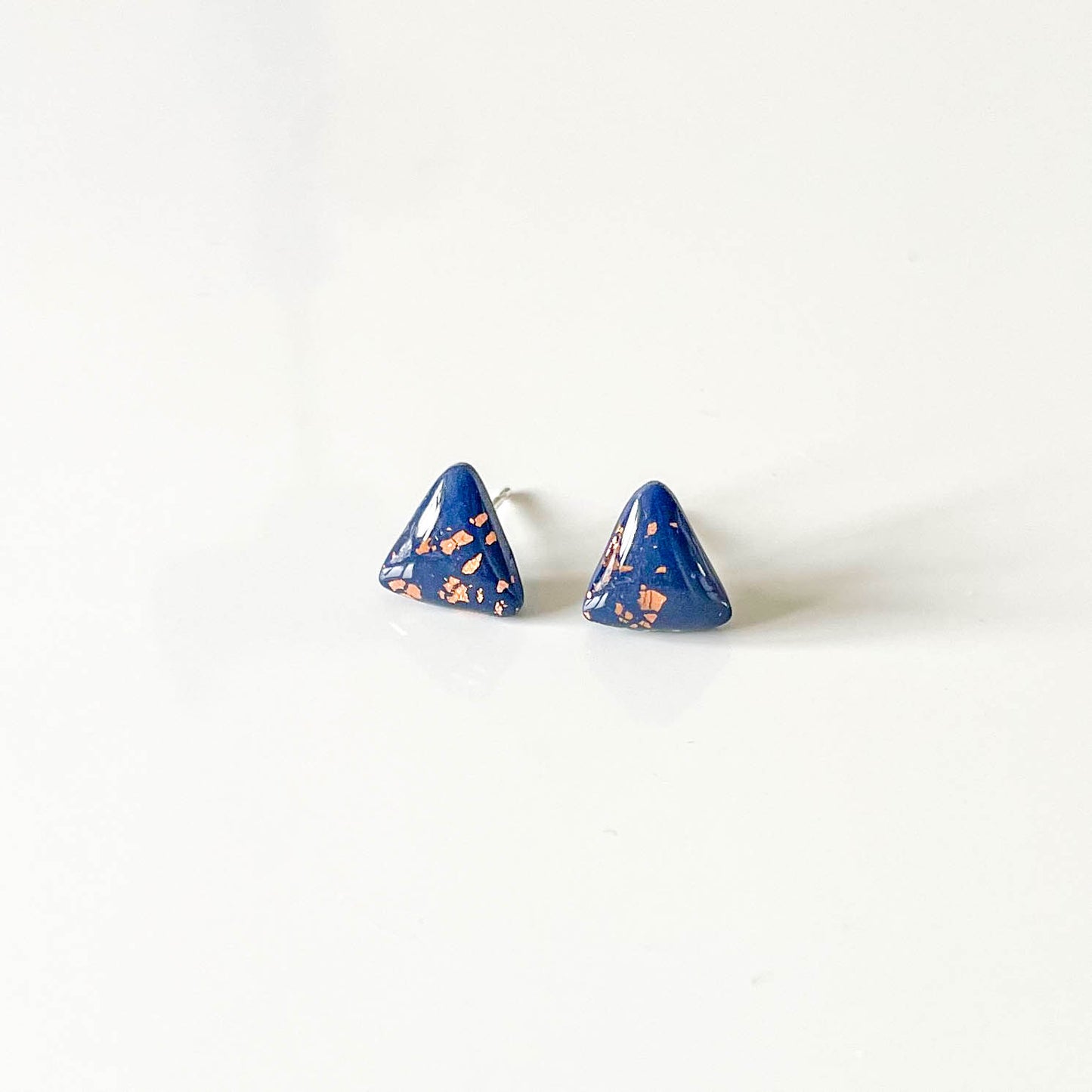 Triangle Navy and Copper Leaf Stud Earrings