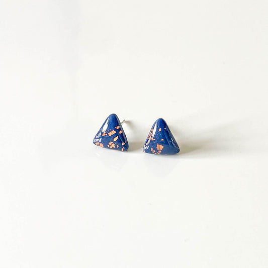 Triangle Navy and Copper Leaf Stud Earrings