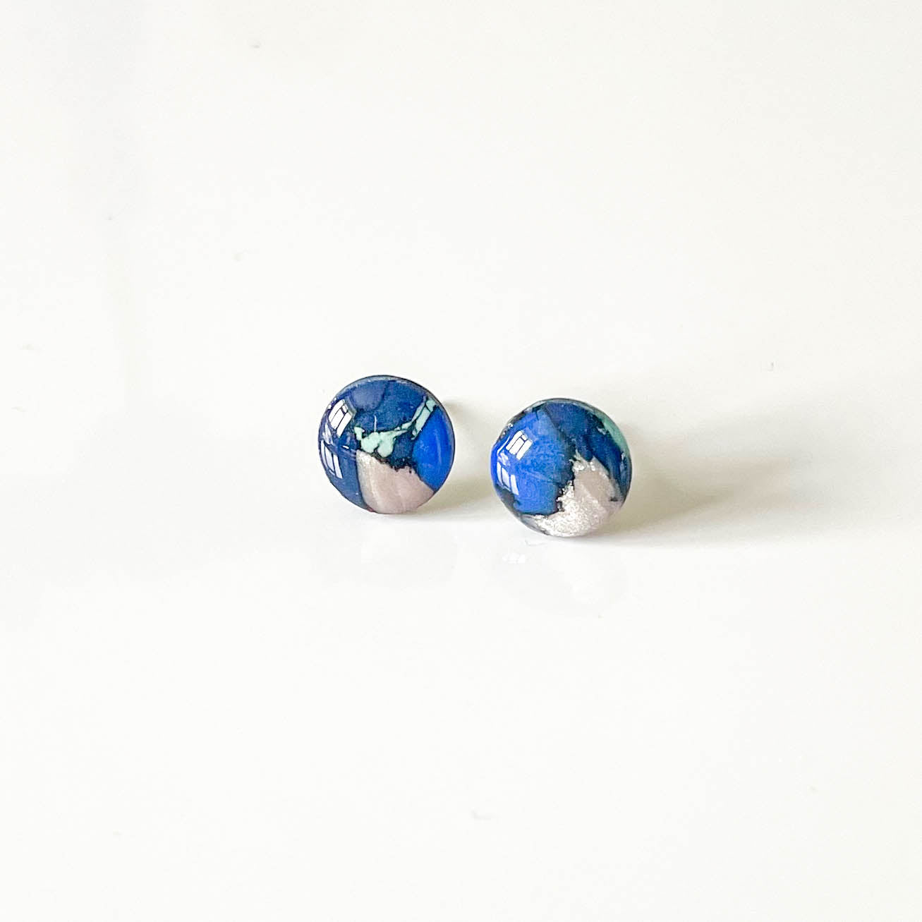 Blue Marble Stud Earrings
