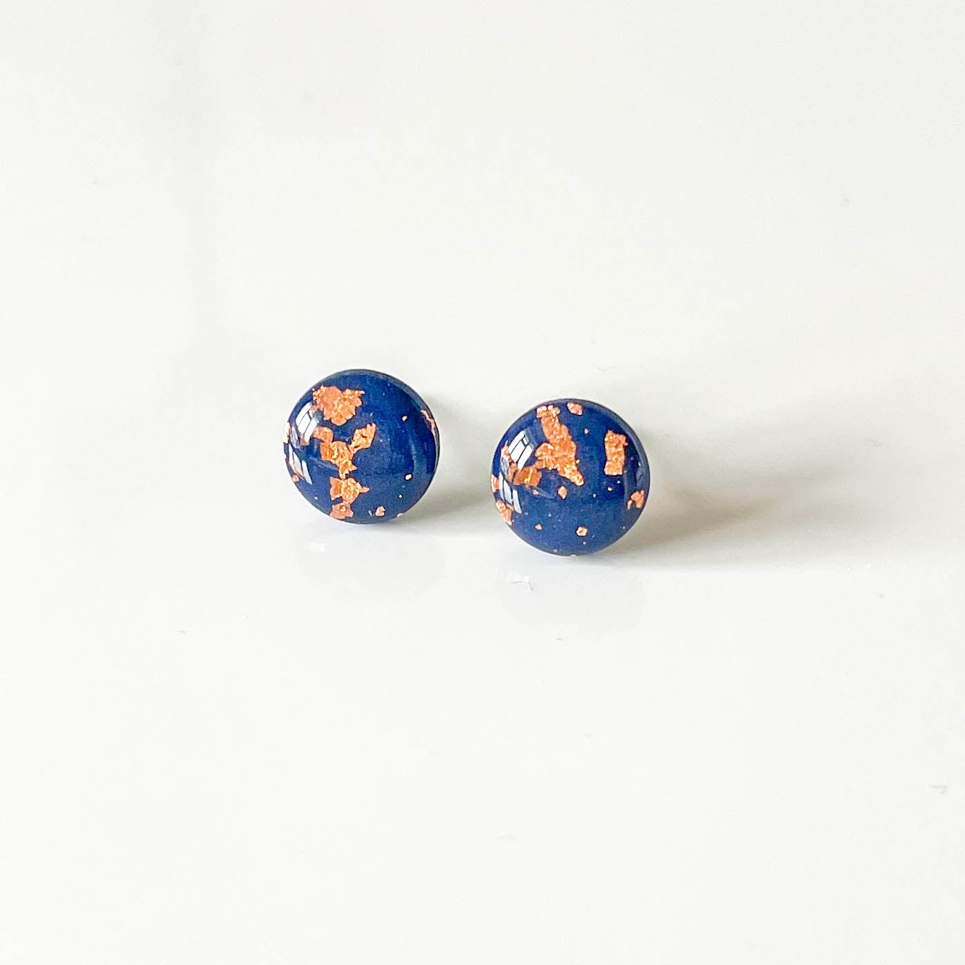 Navy and Copper Leaf Stud Earrings