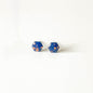 Navy Blue and Copper Leaf Hexagon Stud Earrings