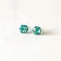 Green and Silver Leaf Hexagon Stud Earrings