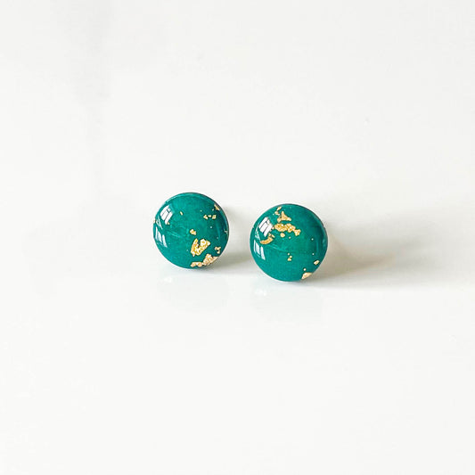 Green and Gold Leaf Stud Earrings