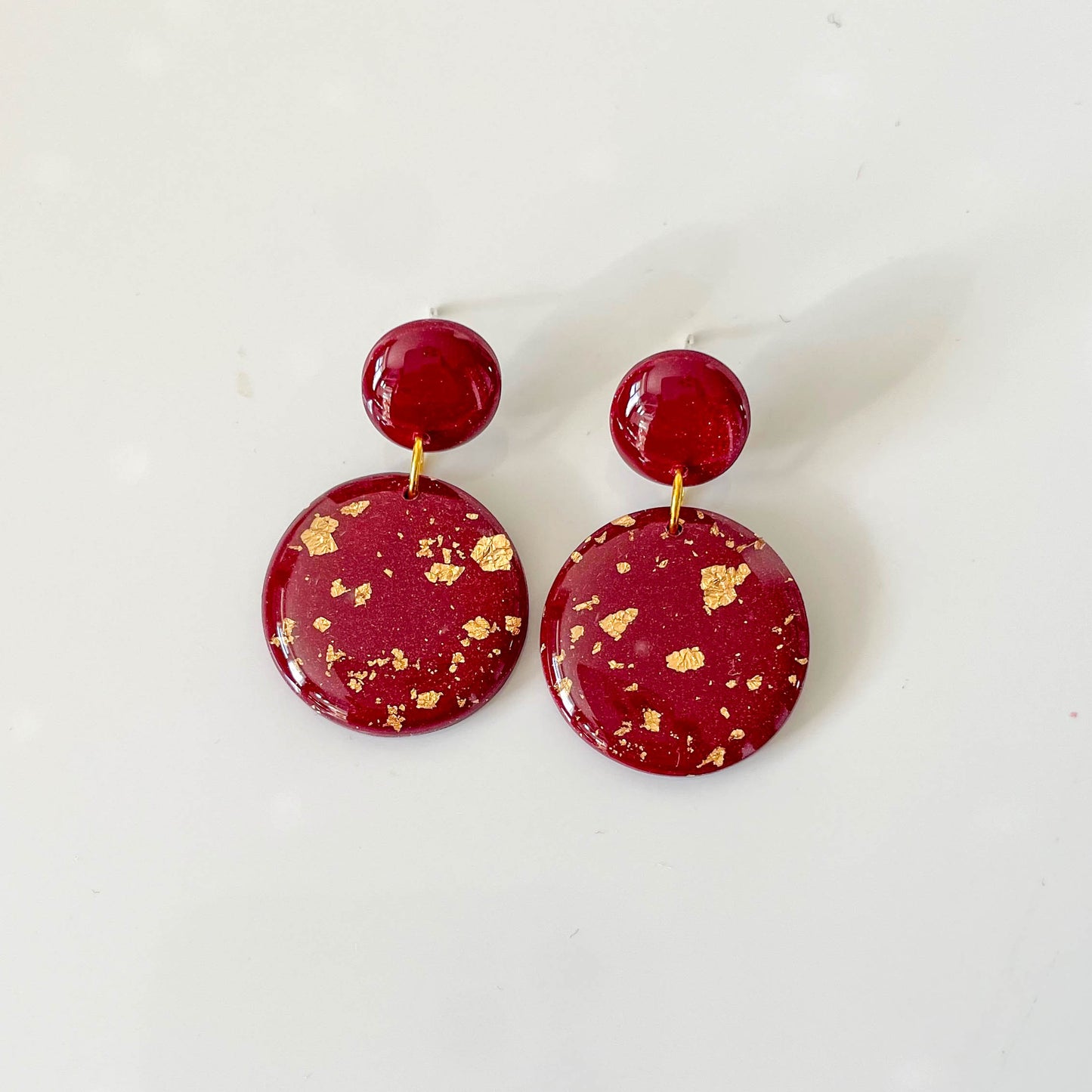 Red and Gold Leaf Circle Earrings