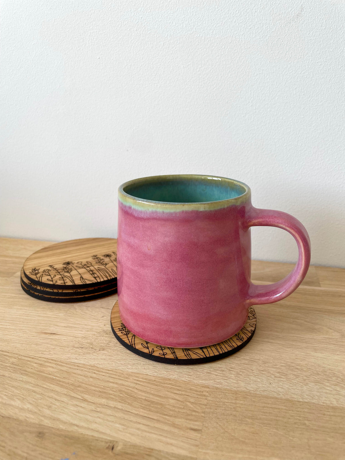 Wooden Coasters - Engraved Wildflower Pattern - Set of 4