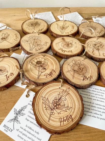 Birth Month Flower Hanging Decorations - Engraved Wooden Slices