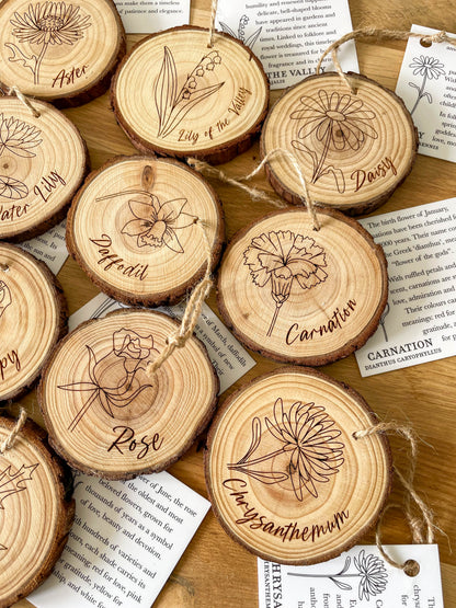 Birth Month Flower Hanging Decorations - Engraved Wooden Slices